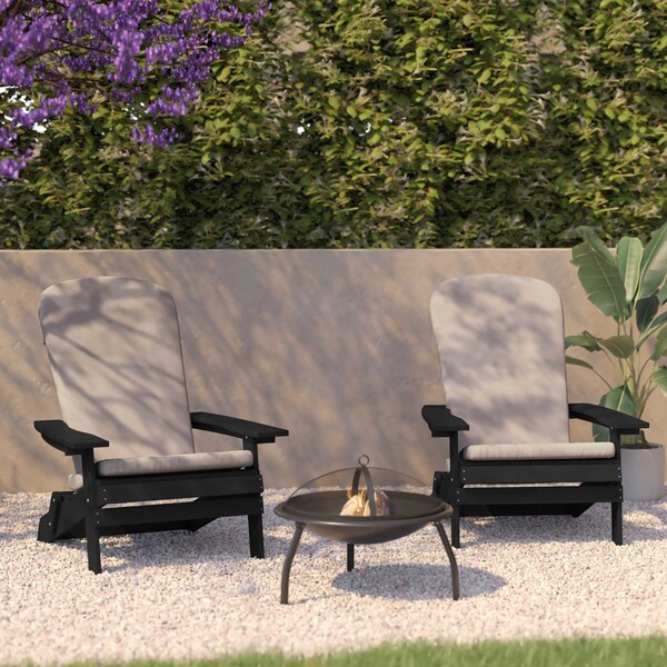 Flash Furniture Black Folding Adirondack Chairs-Cream Cushions, 2PK 2-JJ-C14505-CSNCR-BLK-GG - main